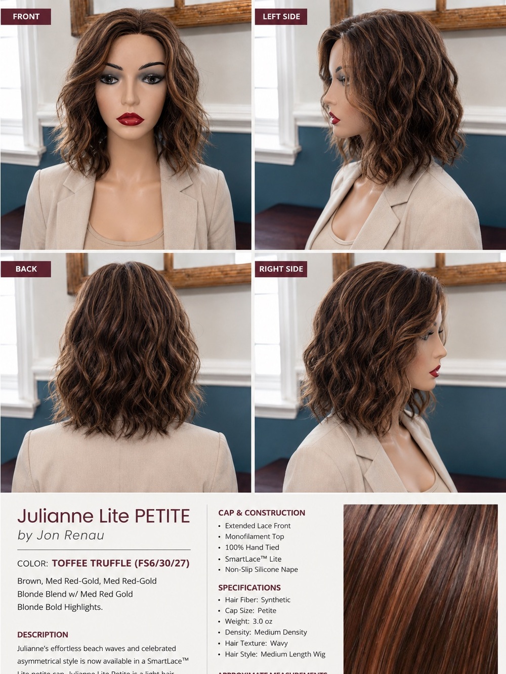 Julianne Lite Petite Wig - Toffee Truffle (Brown with Red-Gold Highlights)